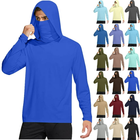 Summer Men's Hoodies with Mask UPF 50 Performance Hoodie Shirt Long Sleeve Fishing Shirt High Neck Face Shield Hoodie Sun Protection for Hiking Fishing Plus Size S-XXXL