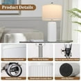 thumbnail image 4 of 23.5’’ Modern White Ceramic Lamps Set of 2, Living Room Retro Side Table Lamps, Farmhouse Bedside Nightstand White Lamps for Bedroom with Linen Shade, Elegant Decor Lamp Sets for Home Office, 4 of 8