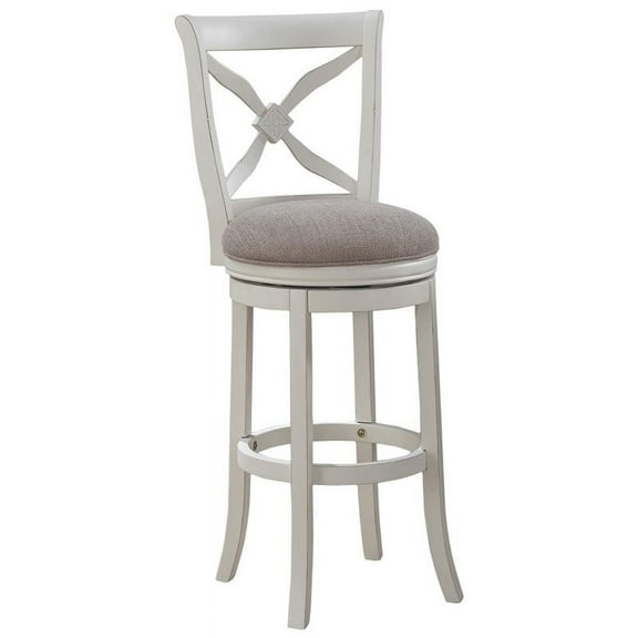 Bowery Hill 30" Transitional Wood/Fabric Swivel Bar Stool in Antique White