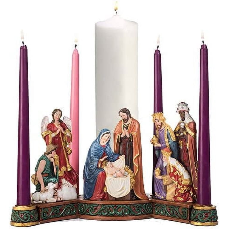 Star Shape Advent Wreath Candle Holder With Removable Baby Jesus - Christmas Decor 9"