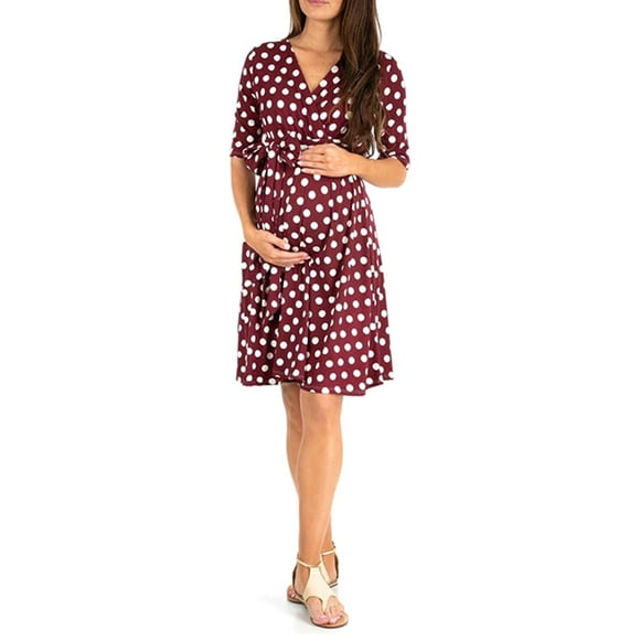 Nituyy Women Maternity Dress Casual V Neck Dot/Floral Print Half Sleeve Dress for Pregnancy Clothes Photoshoot