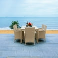 thumbnail image 3 of Safavieh Jolin 7-Piece Outdoor Dining Set, Black Wicker with White Cushions, Tempered Glass Top, 3 of 5