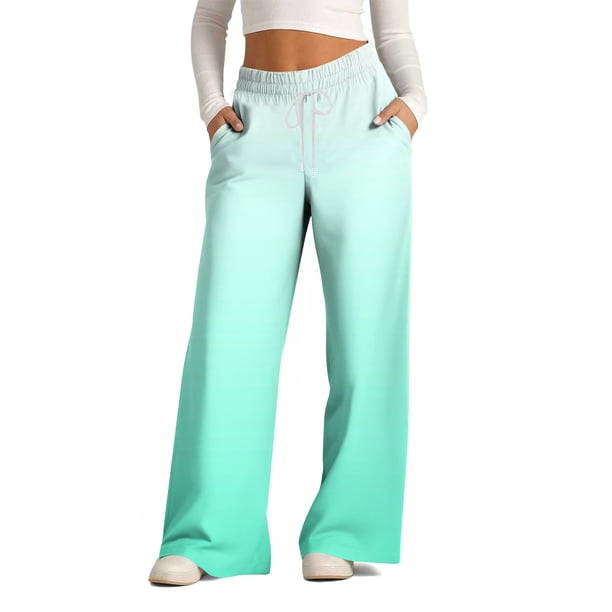 Puntoco Pantalones De Pierna Ancha Con Cordón Estampado A La Moda Para Mujer Verde Menta Xl