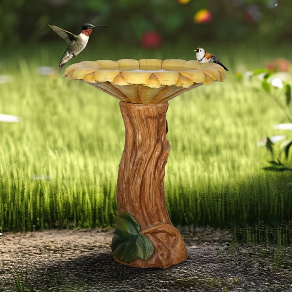 Outdoor Bird Bath Bowl, 24.4" High Concrete Bird Feeder with Pedestal for Yard and Patio Decoration