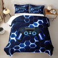 thumbnail image 2 of meiyoeat Gradient Gamepad Twin Quilt Set for Boys Gamers, Neon Honeycomb Blue Gaming Twin Coverlet Set, 2 Pieces 1 Bedspread and 1 Pillowcase, 2 of 7