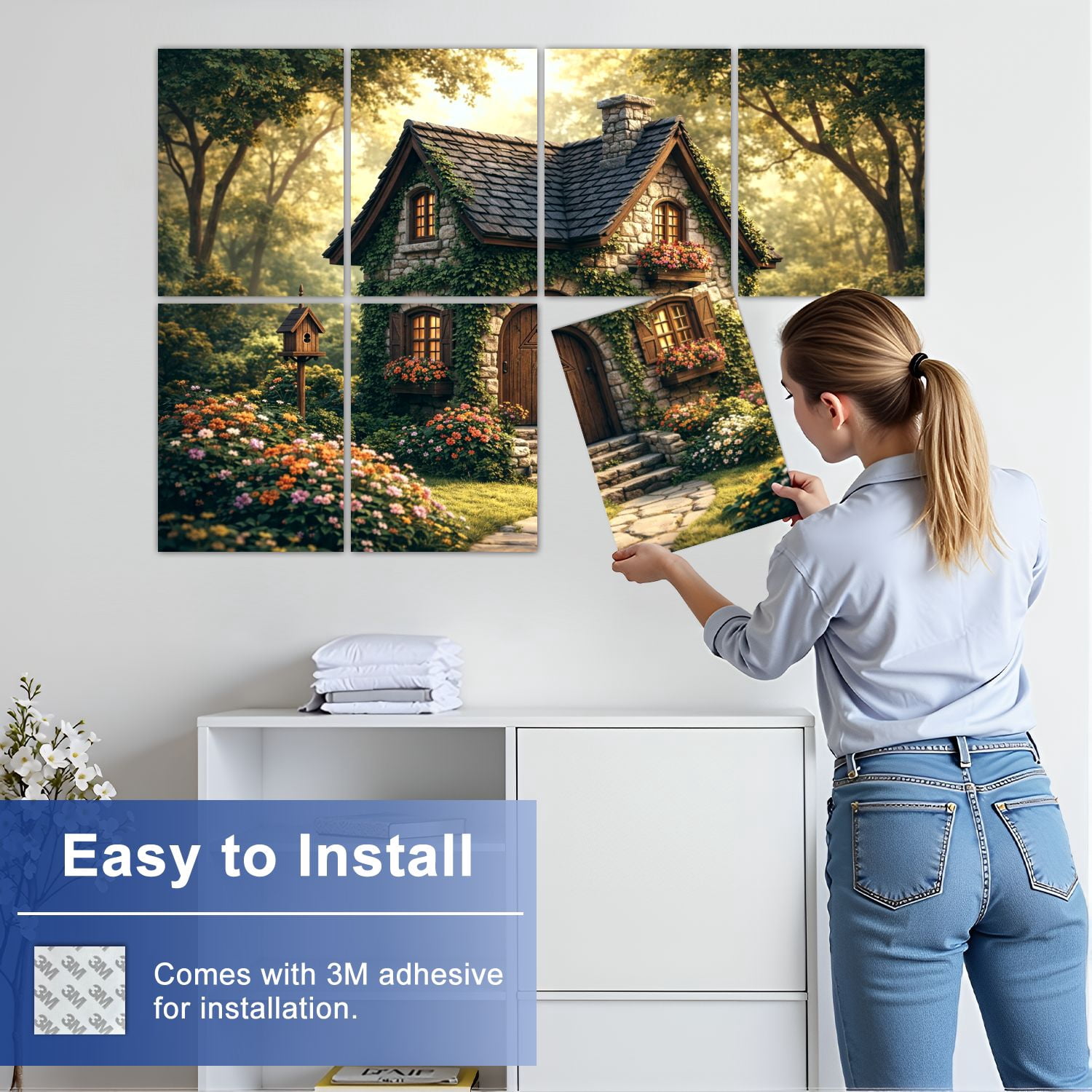 8 Pack Art Acoustic Panels Sound Absorbing Charming Surrounded by Greenery Colorful Decorative Soundproof Wall Panels Self Adhesive for Nursery Game Room Bedroom 48"x32"