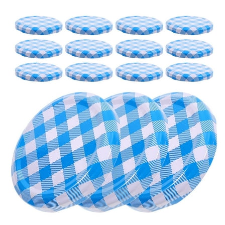 WORGEOUS 50 Pcs Canning Jar Lids Plaid Metal Canning Lids Storage Solid Caps Reusable Wide Mouth Jar Lids Replacement Lids for Canning Jars