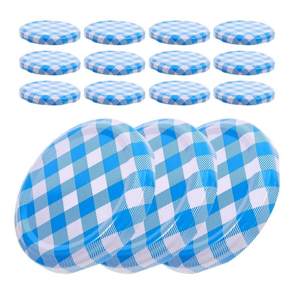 WORGEOUS 50 Pcs Canning Jar Lids Plaid Metal Canning Lids Storage Solid Caps Reusable Wide Mouth Jar Lids Replacement Lids for Canning Jars