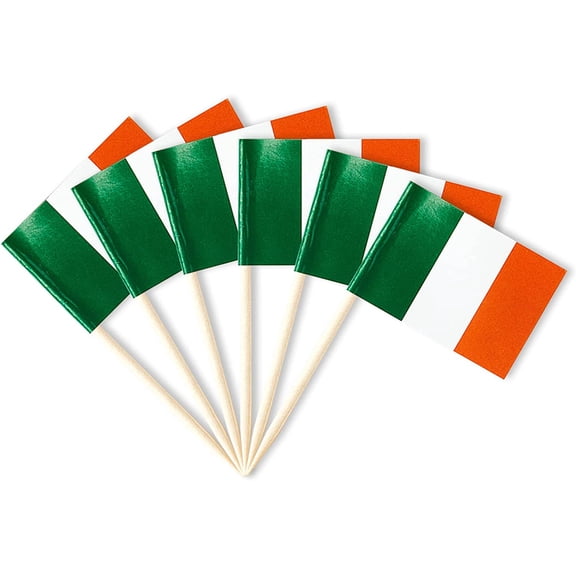 Ireland Flag Irish Miniature Toothpick Flags Decorations Small Cupcake Toppers Cocktail Food Flags Decor For Independence Day Party Bar (100 pack)