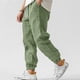 thumbnail image 1 of Pantalones largos para hombre, de color liso, holgados, con cordón, cintura elástica, bolsillos, ropa de trabajo, pantalones con tobillos ajustados, pantalones de poliéster para hombre., 1 of 6