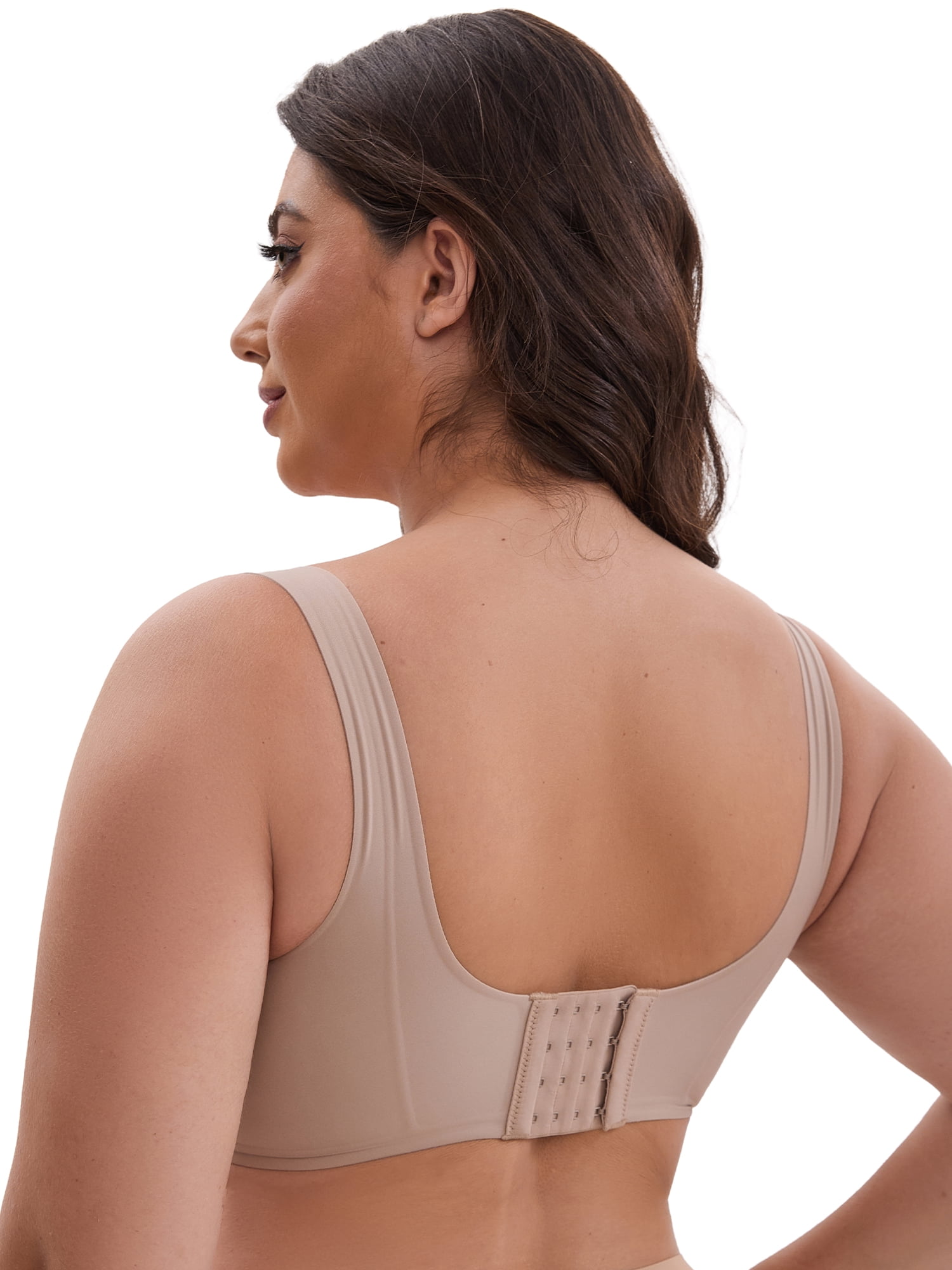 DARING DIVA Mesh Wireless Push Up Wide Straps V-Neck Lightweight Bra L Light Brown