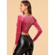 thumbnail image 5 of Top corto de terciopelo con hombros descubiertos y manga larga para mujer Fushcia S, 5 of 6