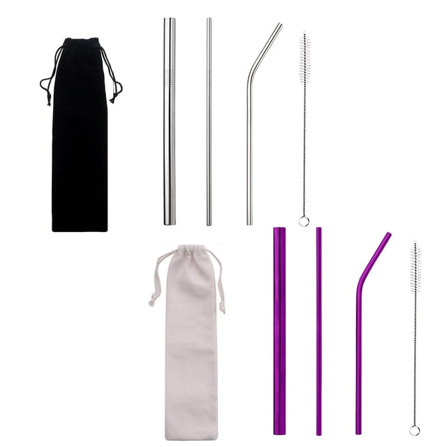 Juego de 2 pajitas de Metal reutilizables de acero inoxidable con cepillo de limpieza, pajitas para batidos para mujeres y hombres