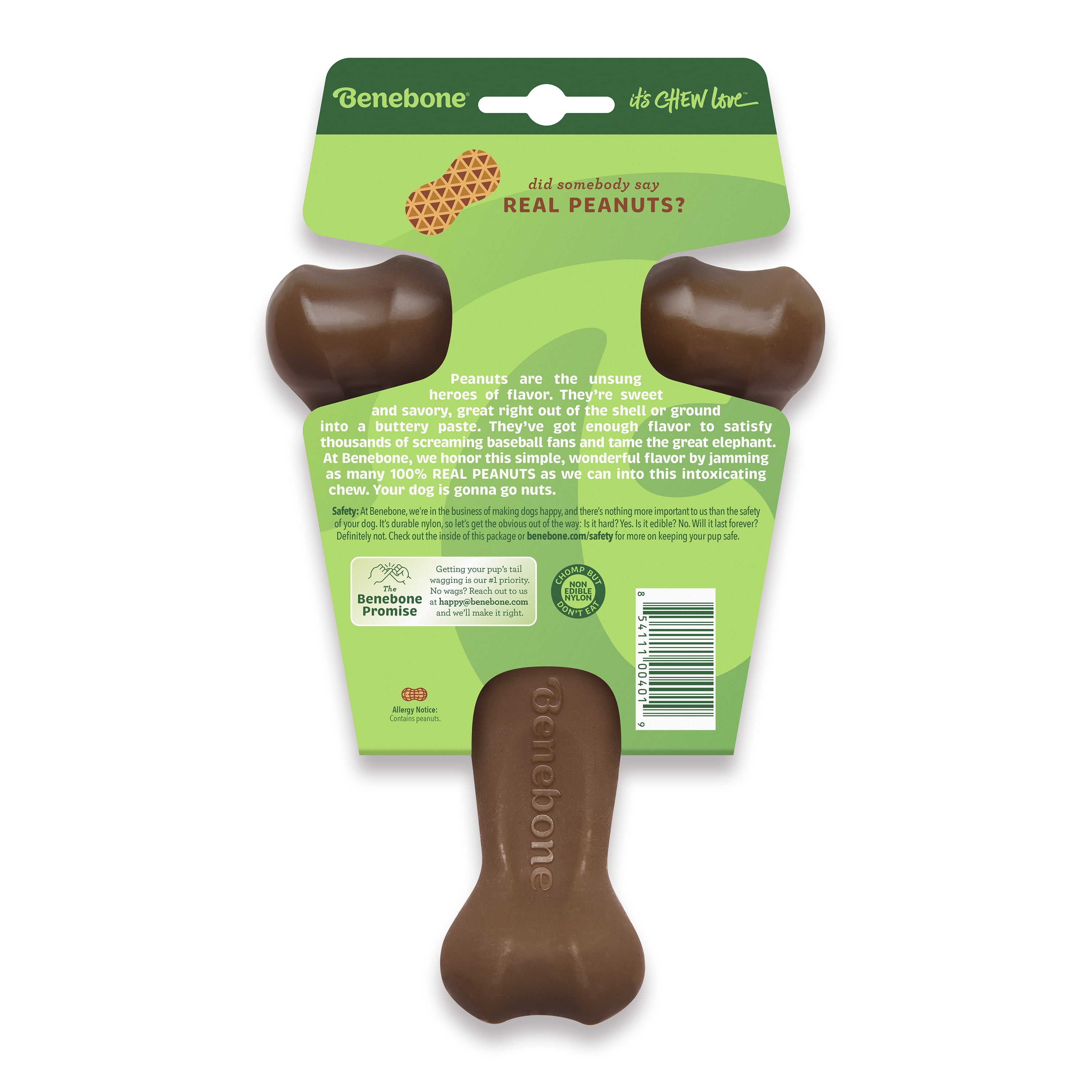 Benebone Wishbone Durable Dog Chew Toy for Aggressive Chewers, Real Peanut, Medium
