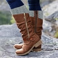 thumbnail image 2 of PEASKJP Womens Booties Zipper Pointed Toe Block Heel Chunky Knee High Boots, Brown 38, 2 of 5
