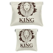 OWNTA King Lion_  1 Pattern Portable 2-Pack PU Leather Makeup Bag Set with Built-in Shrapnel Closure, Waterproof and Printed Design