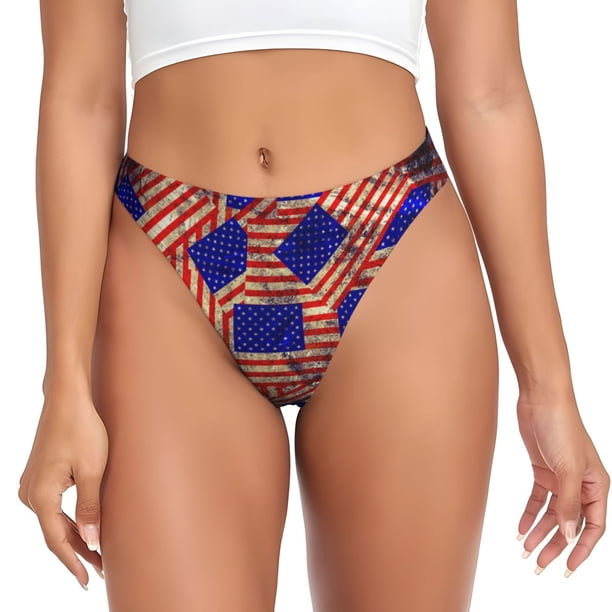 Fotbe Vintage USA Flag Tanga Sin Costuras para Mujer con Estampado – Panties Invisibles, Transpirables y Cómodos para Uso Diario-Small