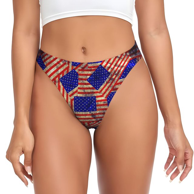 Fotbe Vintage USA Flag Tanga Sin Costuras para Mujer con Estampado – Panties Invisibles, Transpirables y Cómodos para Uso Diario-X-Large