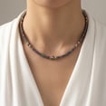 thumbnail image 2 of Handmade Natural Gemstone Heishi Bead Choker Necklace for Women, 18K Gold Plated Adjustable Jewelry for Women, Dainty Boho Western Disc Bead Clavicle Chain for Summer Beach Vacation, 2 of 5