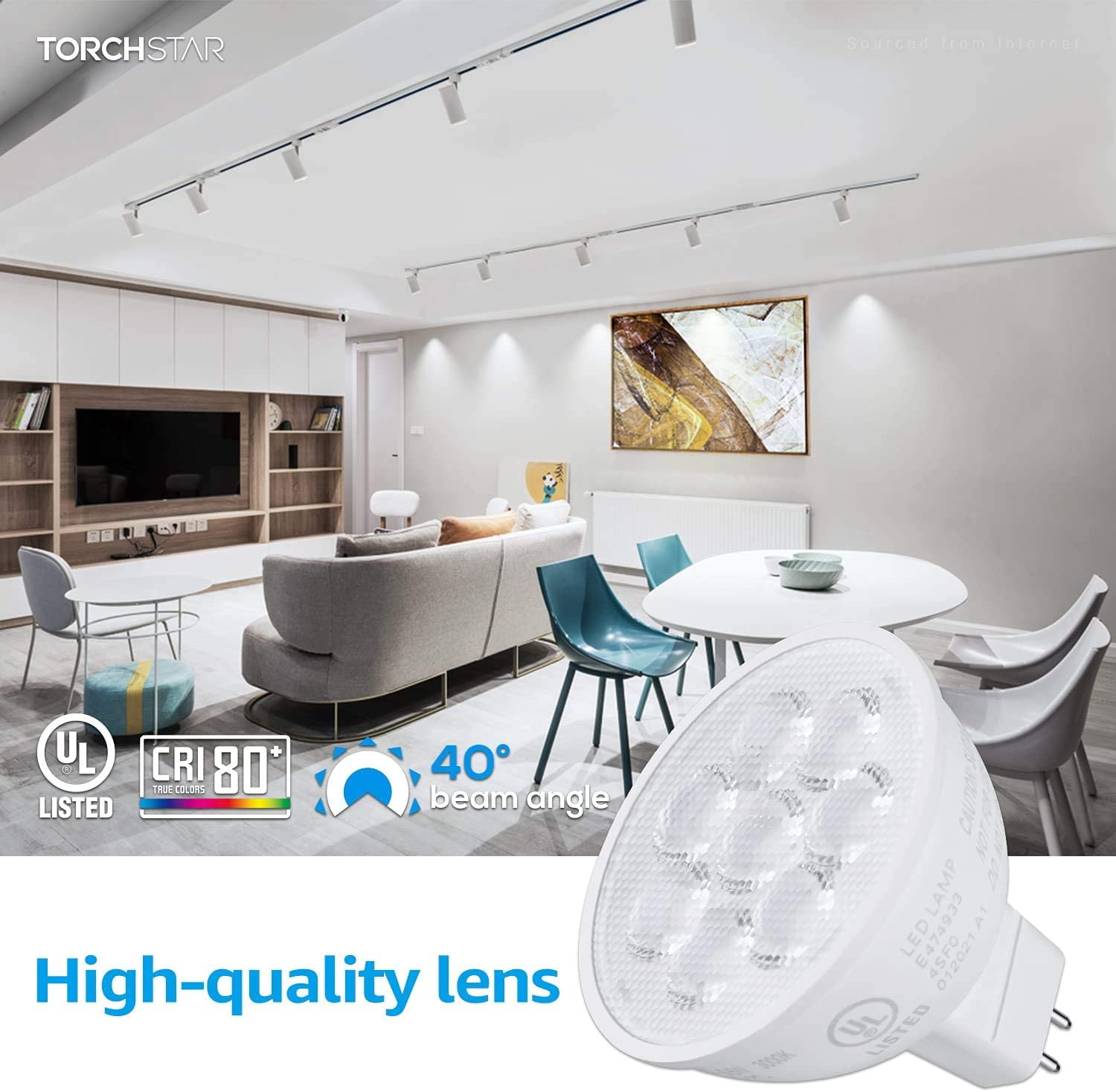 TORCHSTAR 12 Pack MR16 LED Light Bulb, GU5.3 Bi-Pin Base, 50W Halogen Equivalent, 6.5W 12V AC/DC Spotlight Bulb, 550lm, 5000K Daylight, for Recessed Light, Track Lighting, 3-years Warranty