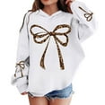 thumbnail image 2 of KKBOTIVE Bow Leopard Print Hoodies for Girls Casual Long Sleeve Sweatshirt for Kids Fall Winter Fashion Clothes ( White Size: 3-4 years ), 2 of 5