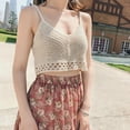 thumbnail image 3 of YCNYCHCHY Women Vintage French Crochet Sleeveless Camisole Summer Hollow Knit Floral Crop Top Sexy V-Neck Beach Mini Vest Fairy Clothes, 3 of 6