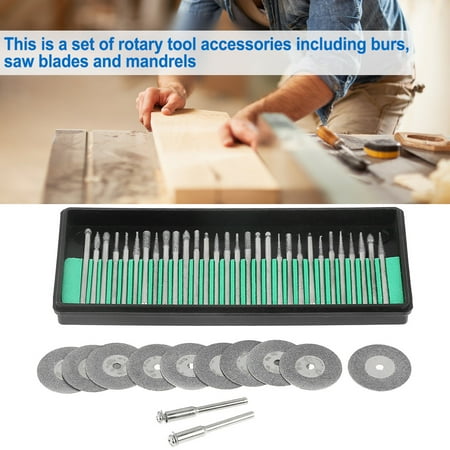

Brrnoo Mandrel Cutting Disc 30pcs Burs + 10pcs Saw Blades Cutting Discs + 2pcs Mandrels Tools Accessories