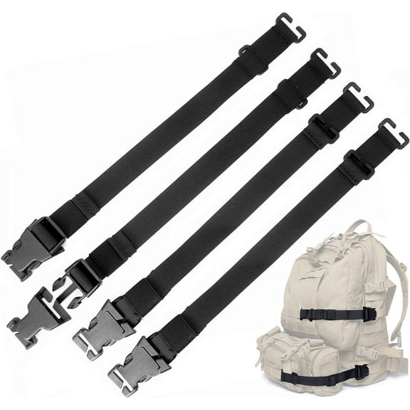 4Pcs Tactical Rush Tier System, Adjustable Molle Backpack Fastening Straps with Buckle Clips, Outdoor Compression Bundling Straps, Expansion Module Accessory Luggage Strap (Black)