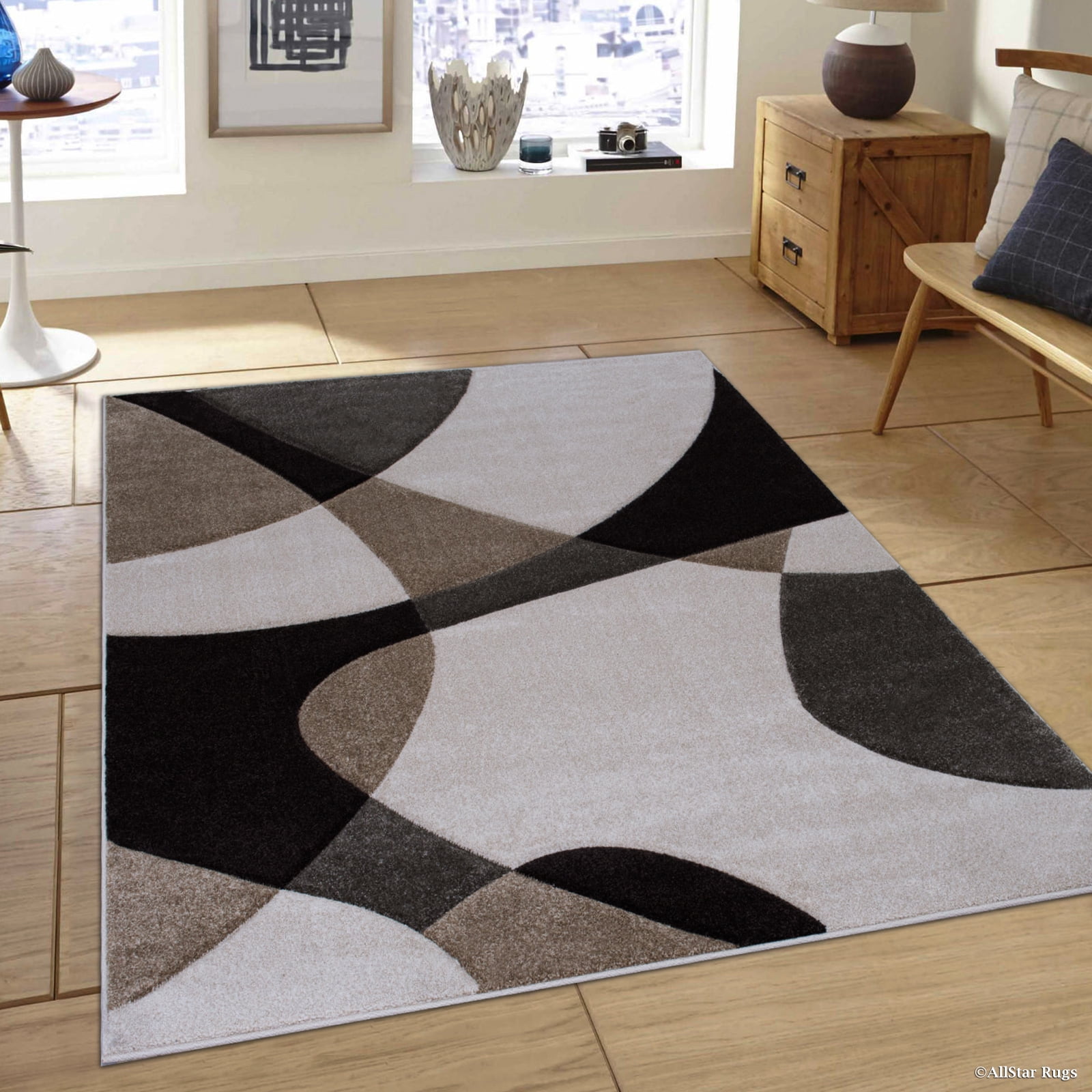 Allstar Ivory Modern Geometric Formal Abstract Area Rug (7' 9
