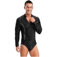 thumbnail image 3 of Kaerm Men's Sparkling Rhinestones Dance Shirt Long Sleeve Leotards Salsa Rumba Latin Dance Bodysuit Black L, 3 of 7