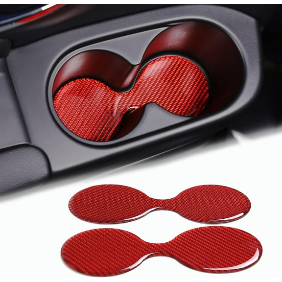 TINKI 2PCS Rear Door Cup Holder Slot Pad for Honda Pilot 2016-2022/ Passport 2019-2023, Soft Carbon Fiber 2nd Row Seat Cup Holder Coaster Sticker Interior Accessories, Red