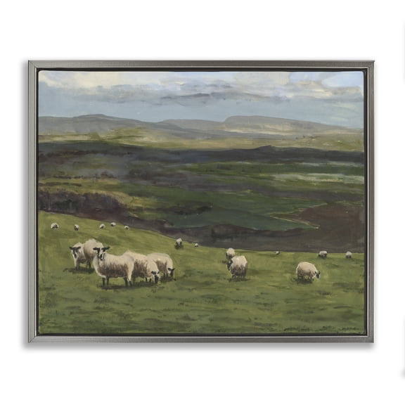 Stupell Industries Rustic Lodge Flock of Sheep Grazing Gray Floating Frame Canvas Art, 21 x 17, by Michael Willett