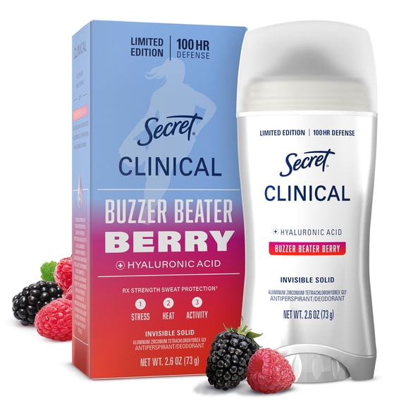 Secret Clinical Strength 100HR Hyaluronic Acid Antiperspirant Deodorant for Women, Invisible Solid, Paige Bueckers Buzzer Beater Berry, 2.6 oz