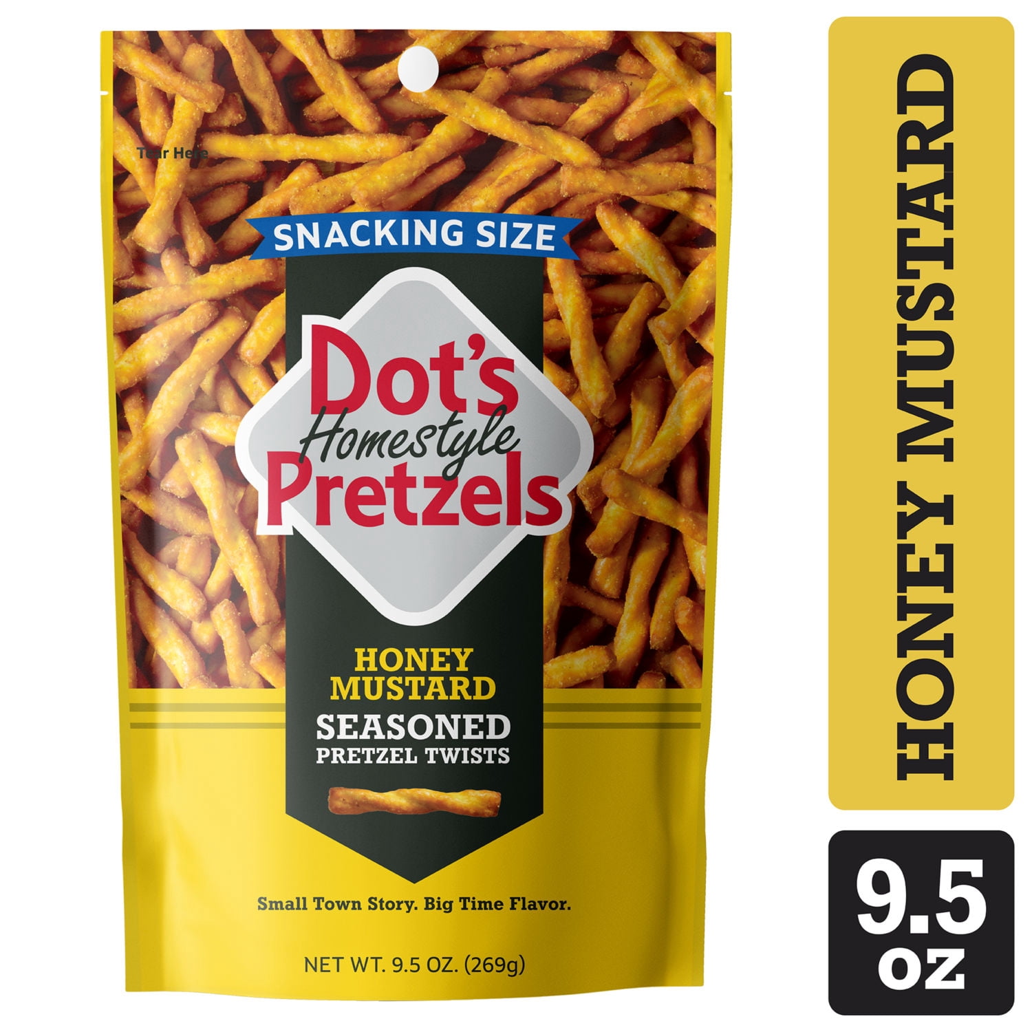 (3 pack) DOT'S Homestyle Pretzels Honey Mustard Flavored Snacking Size, Seasoned Pretzel Twists Bag, 9.5 oz