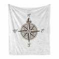 thumbnail image 1 of Maritime Soft Flannel Fleece Throw Blanket, Vintage Nautical Compass Design Retro Windrose with Letters Geography Art, Cozy Plush for Indoor and Outdoor Use, 70" x 90", Taupe and White, by Ambesonne, 1 of 6