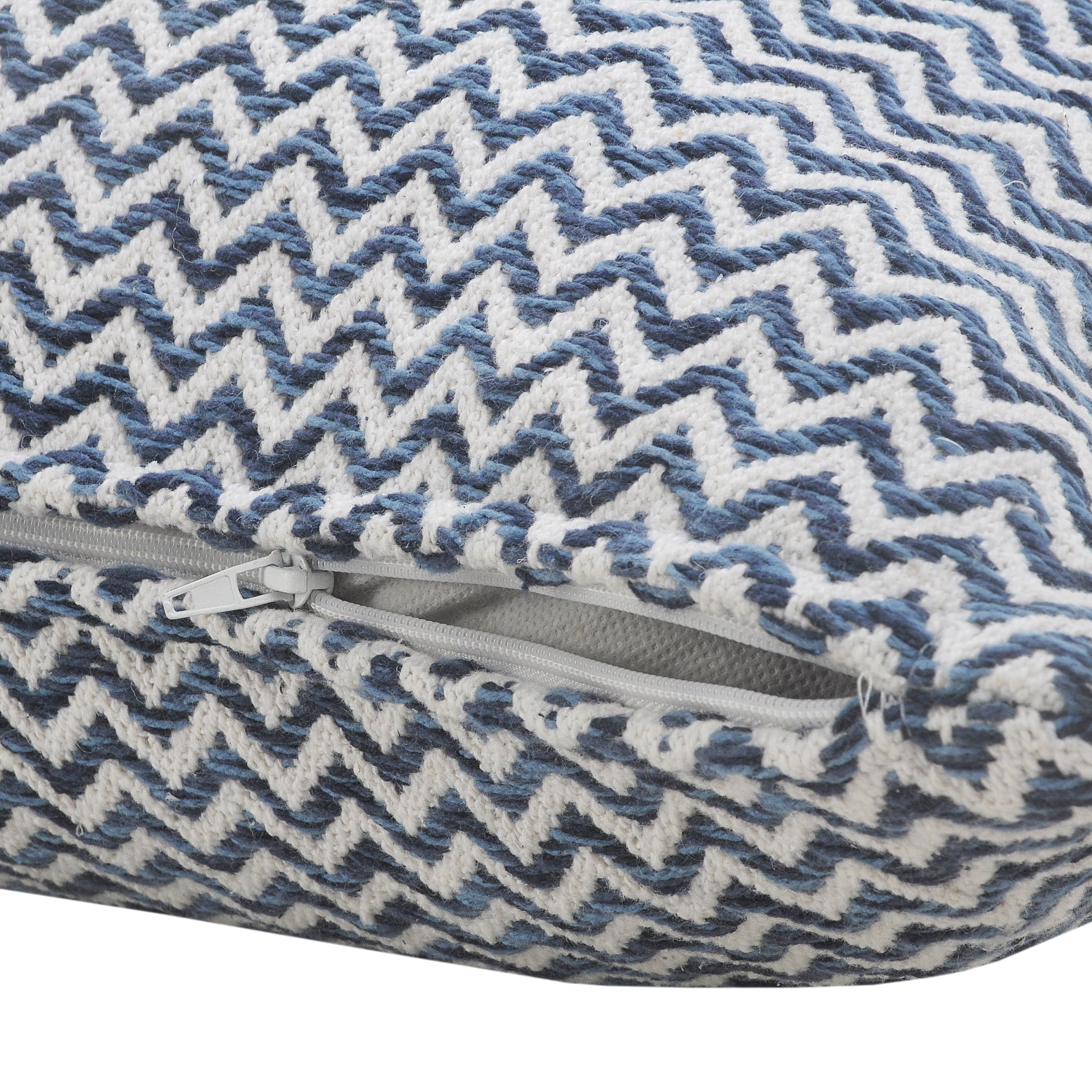 Harlow Hill Hampton 22" x 22" Chevron Cotton Adult Decorative Feather Filled Pillow, Navy/Blue/White