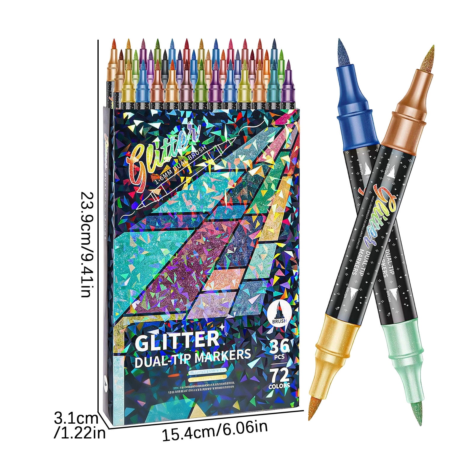 72 Colors Glitter Effect Brush Markers Pens, Glitter Markers Pens Dual Tip, Glitter Brush Markers Glitter Paint Pens, for Cards DIY Crafts