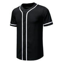 Leesechin Men's Baseball Jersey Sports Softball Shirt Short Sleeve Club Casual Wear Fashion Button V-Neck Wide Stripe Black L