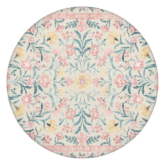 Bohemian Floral Round Elastic Tablecloth – Washable, Wrinkle-Free, Non-Slip Table Cover for 36"-44" Kitchen and Patio Tables