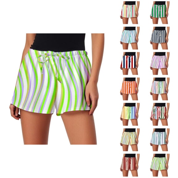 Striped Shorts for Women 2026 Summer Casual Lightweight Relaxed Fit Elastic Waist Color Block Beach Shorts