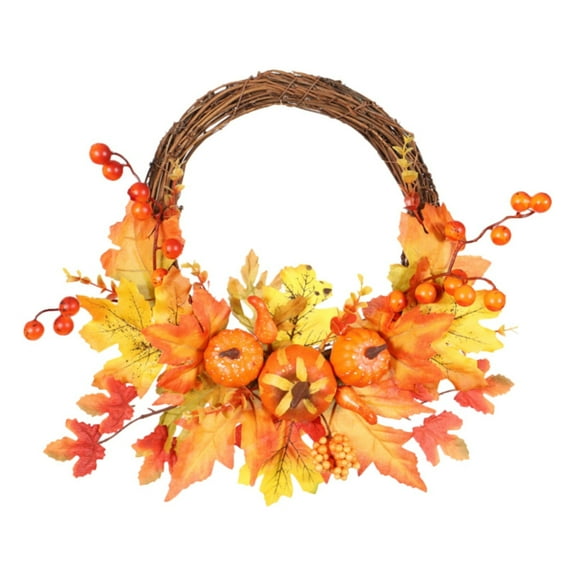 Fall Pumpkin Wreath for Front Door, Farmhouse Autumn Decor with Bow, Thanksgiving And Halloween Themed Wreath, Indoor And Outdoor Use, Rustic Design for Home And , 1*Maple Leaf Pumpkin Door Hanging