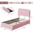 thumbnail image 2 of YUSAZENS Twin XL Size Velvet Upholstered Bed Frame with LED Light, MDF Structure 2 Underbed Storage Drawers, Floor Standing Soft Platform Bed No Box Spring Needed,  Pink, 2 of 9