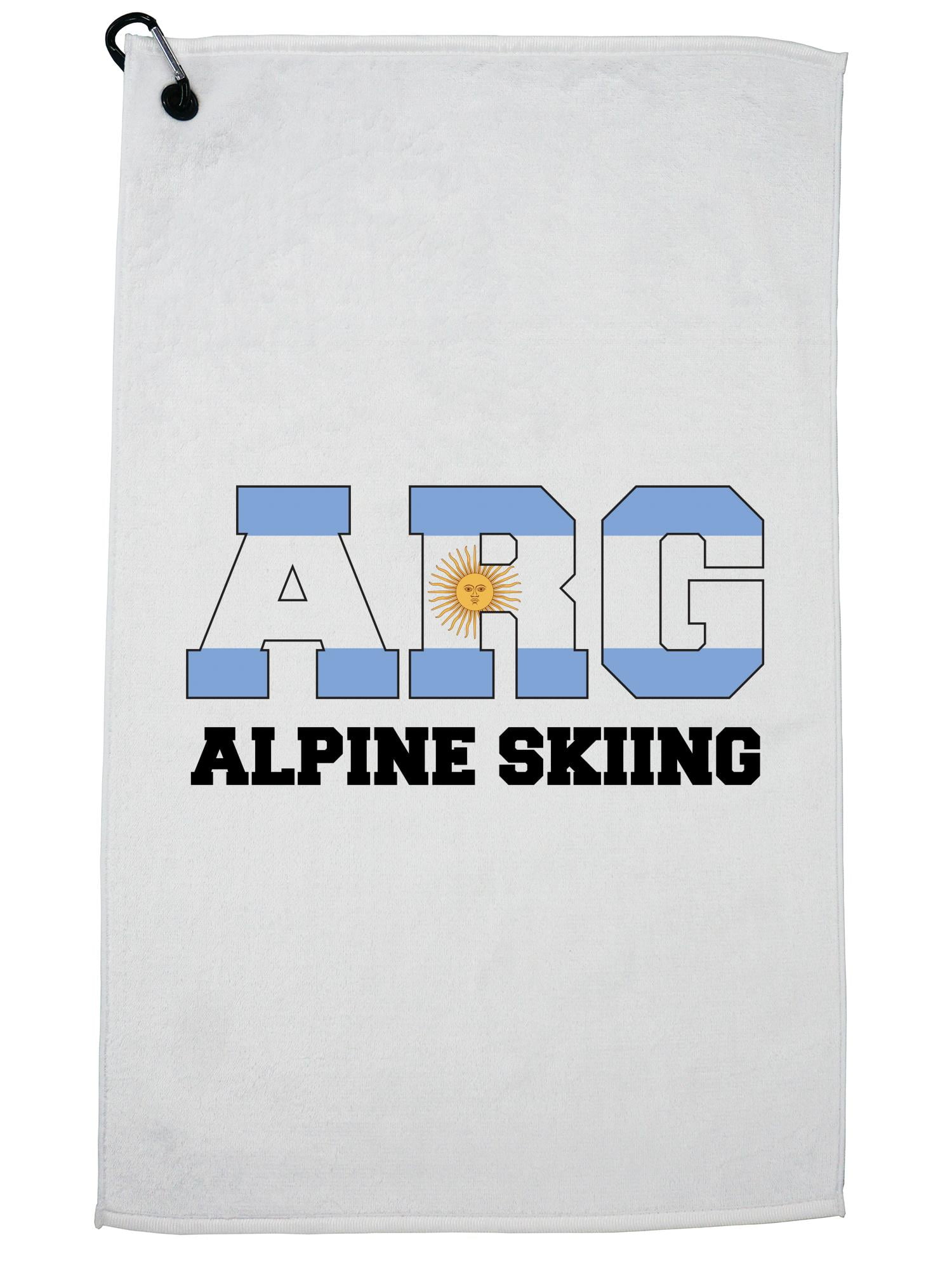 Argentinian Alpine Skiing Winter Olympic -ARG Flag Golf Towel with Carabiner Clip by Hollywood Thread
