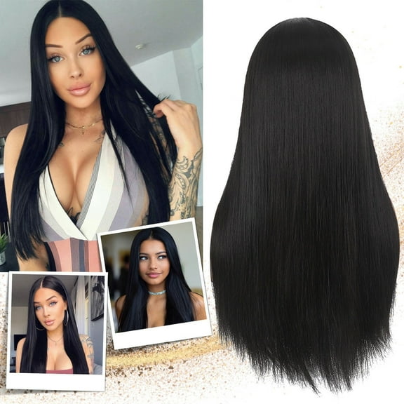 DOPI Wigs Long Natural Straight Middle Part Natural Black Color Wig Heat Realistic Synthetic Daily Party Wig For Women
