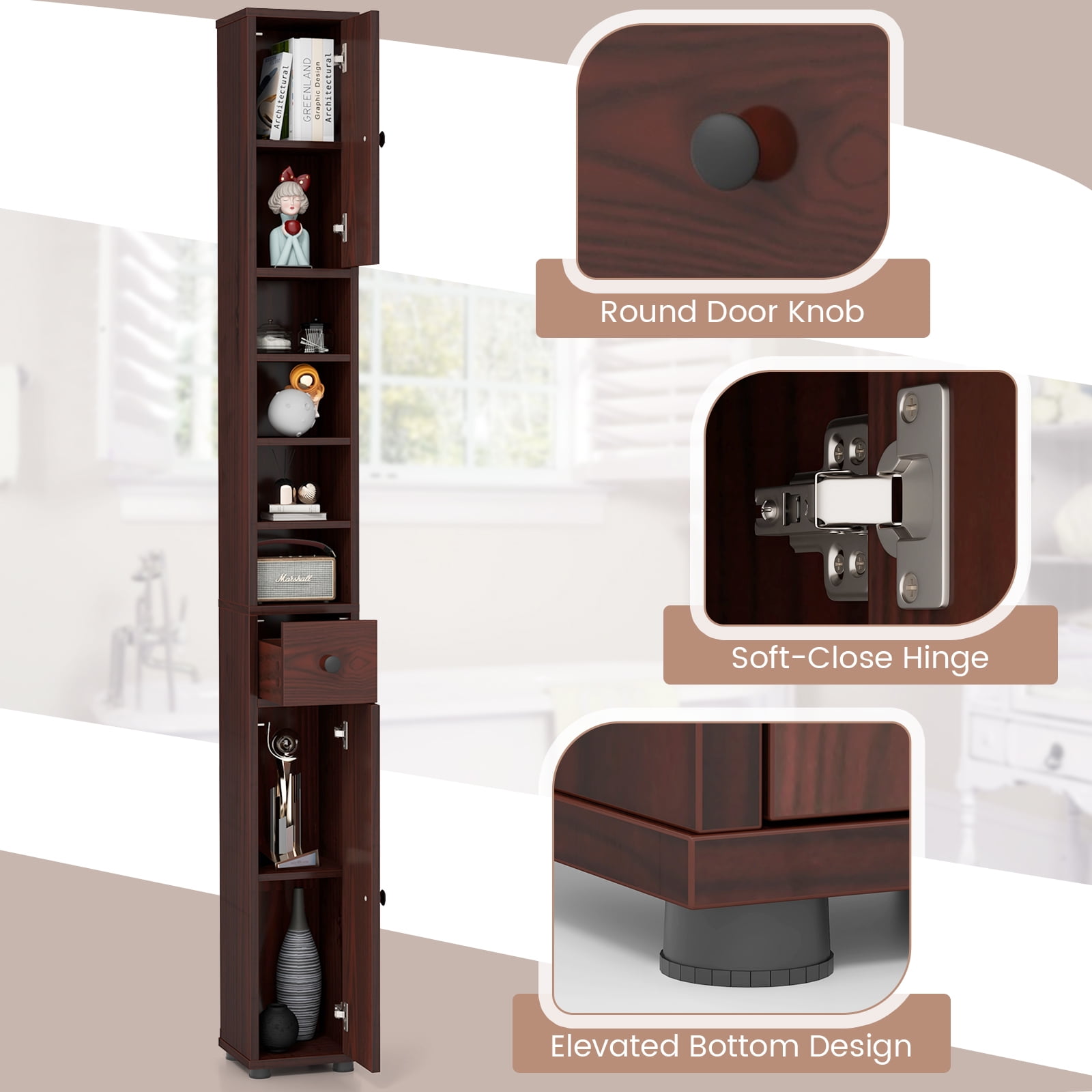 Giantex Large Tall Bathroom Storage Cabinet, Slim Narrow Side Bathroom Organizer