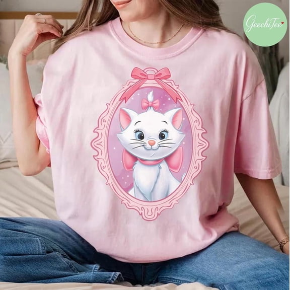 Retro Marie Cat Coquette Bow Shirt, The Aristocats Tshirt, Coquette Aesthetic Tee, Marie Cat Mirror Bow Tshirt, Disneyland Aristocats Tee