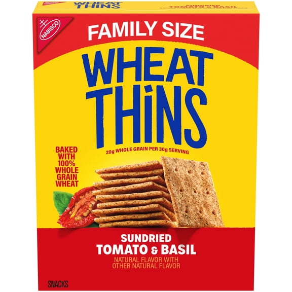 WHEAT THINS Sundried Tomato & Basil Snacks, Whole Grain Wheat Crackers, Family Size, 13 oz