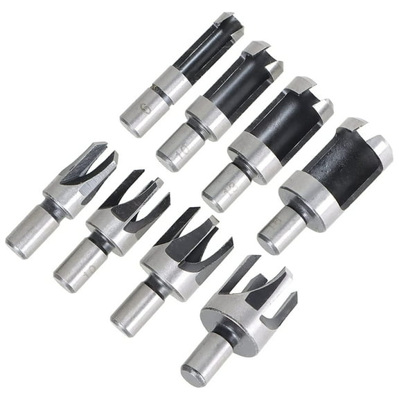 8Pcs Wood Plug Cutter Drill Bit Straight and Taper Claw Tool Set for Woodworking Hole Saw Cutting 1/4 3/8 1/2 5/8
