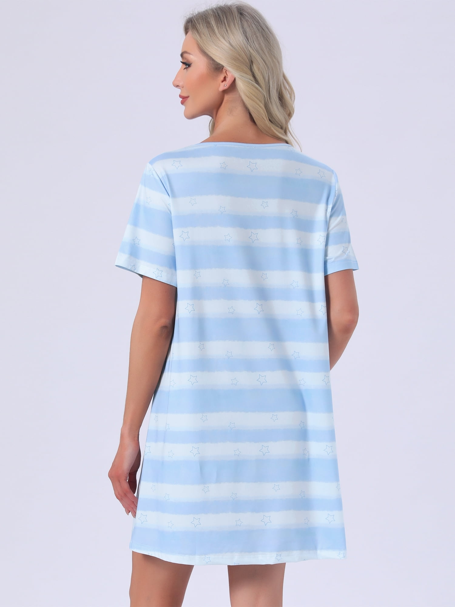 DARING DIVA Women's Short Sleeve Nightgown Soft Stretchy Pajama Dress 2XL Light Blue