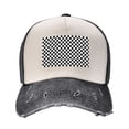 thumbnail image 2 of Black And White Checkered Baseball Cap Distressed Adjustable Vintage Cotton Denim Hat for Women Men, 2 of 7